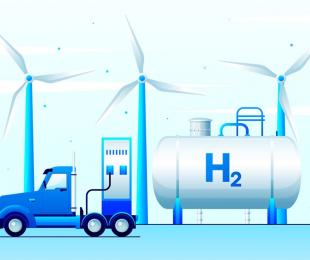 ilustración con un camión repostando hidrógeno