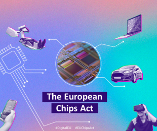 imagen con un chip en el centro rodeado de un portátil, coche, móvil, hombre con gafas 3D y aparato médico