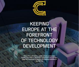 logotipo de la Empresa Común de Chips con el texto &amp;quot;keeping europe at the forefront of technology development&amp;quot;