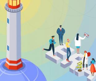 dibujo con un faro y personas