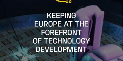 logotipo de la Empresa Común de Chips con el texto &amp;quot;keeping europe at the forefront of technology development&amp;quot;
