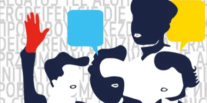 personas dibujadas con bocadillos de comic