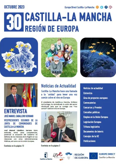 portada Boletín electrónico Castilla-La Mancha Región de Europa. Octubre 2023