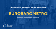 imagen de gente paseando por una calle con el texto "la opinión pública en la Unión Europea EUROBARÓMETRO"