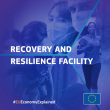 imagen de personas con el texto "recovery and resilience facility"